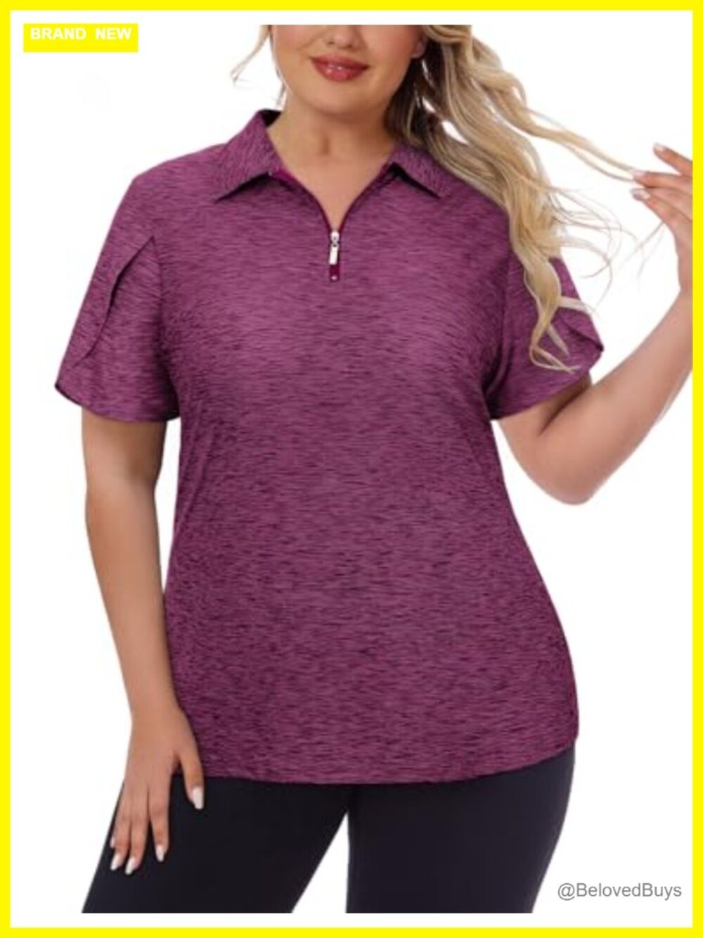 Plus Size Golf Polo Shirt Quarter Zip Short Sleeve UPF 50+ Loose Fit Athletic
